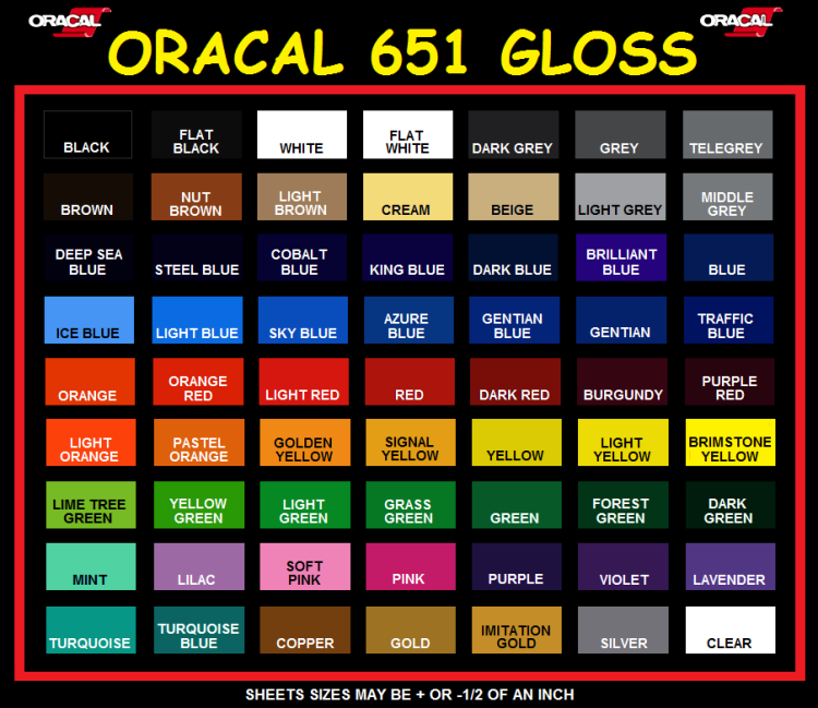 651 Vinyl Color Chart