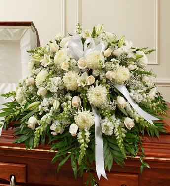 Majestic Red Casket Spray Of Funeral Flowers Flower Delivery Worthington &  Powell OH - Milano's UpTowne Florist